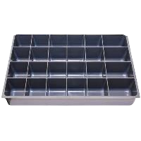 Small plastic tray with 24 compartments with latches